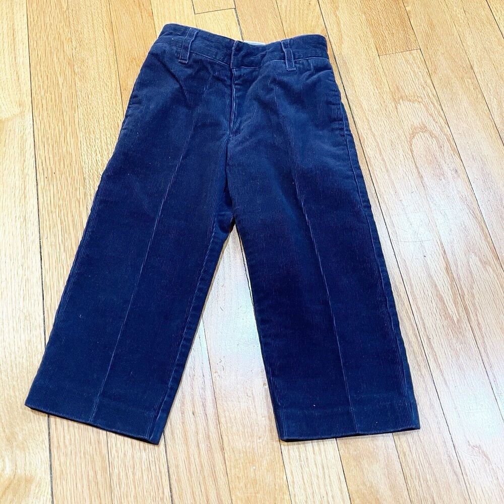 T F Laurence Toddler Boys Preppy Corduroy Chino Pants Size 2T Navy Blue EUC